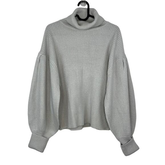 NWT Nasty Gal Roll Neck Puff Sleeve Deep Cuff Jumper in Silver Grey Size Medium - Picture 2 of 8